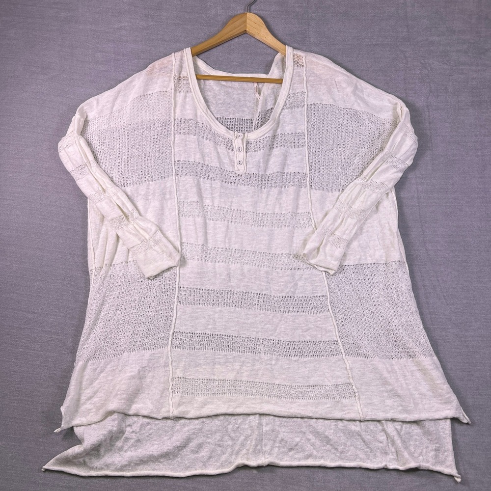 Free People We The Free Henley Oversized High Low Tunic Top Womens M White Linen
